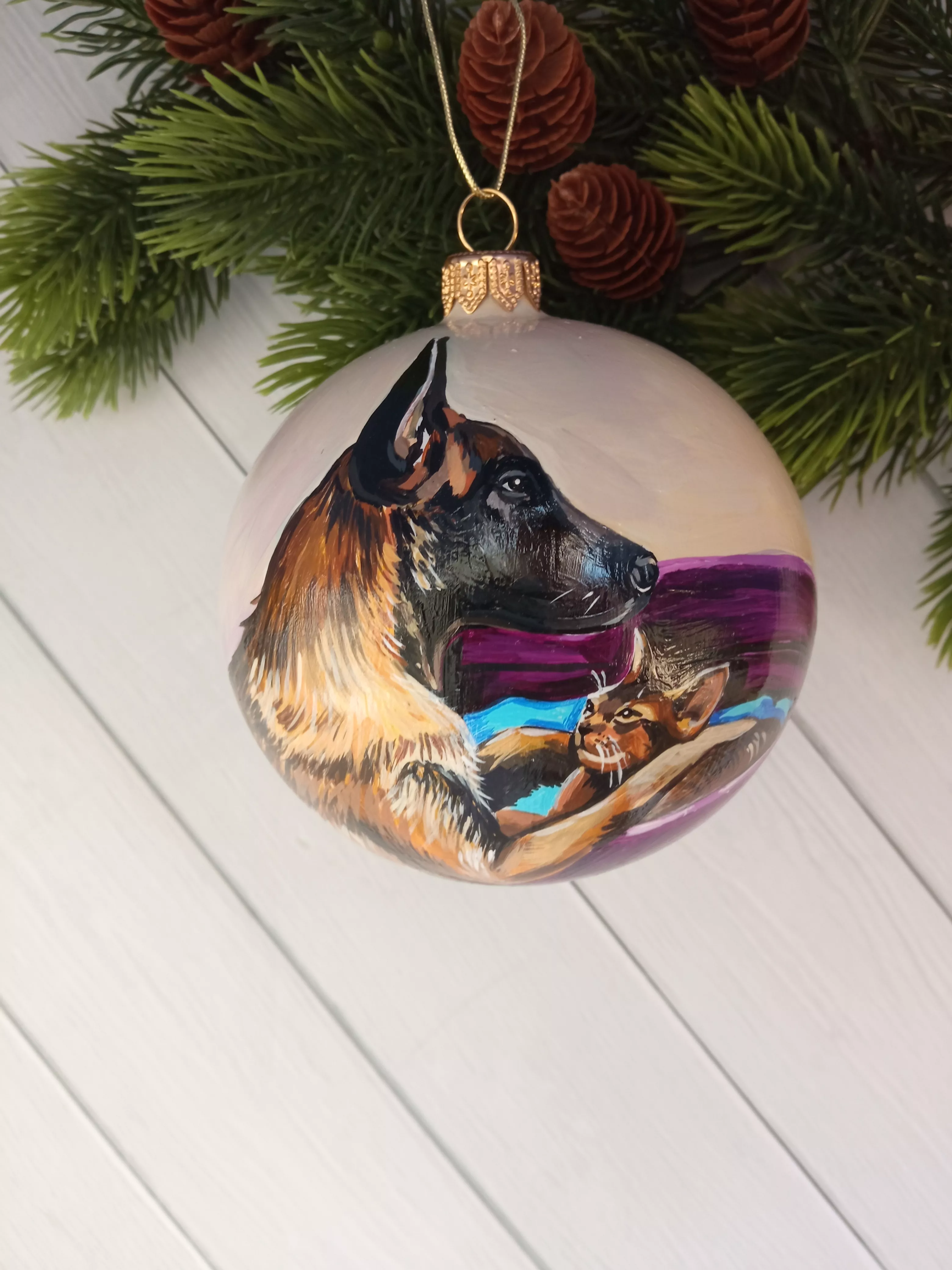 Ёлочный шар с портретом питомца Art-Works Стекло Ручная роспись На заказ