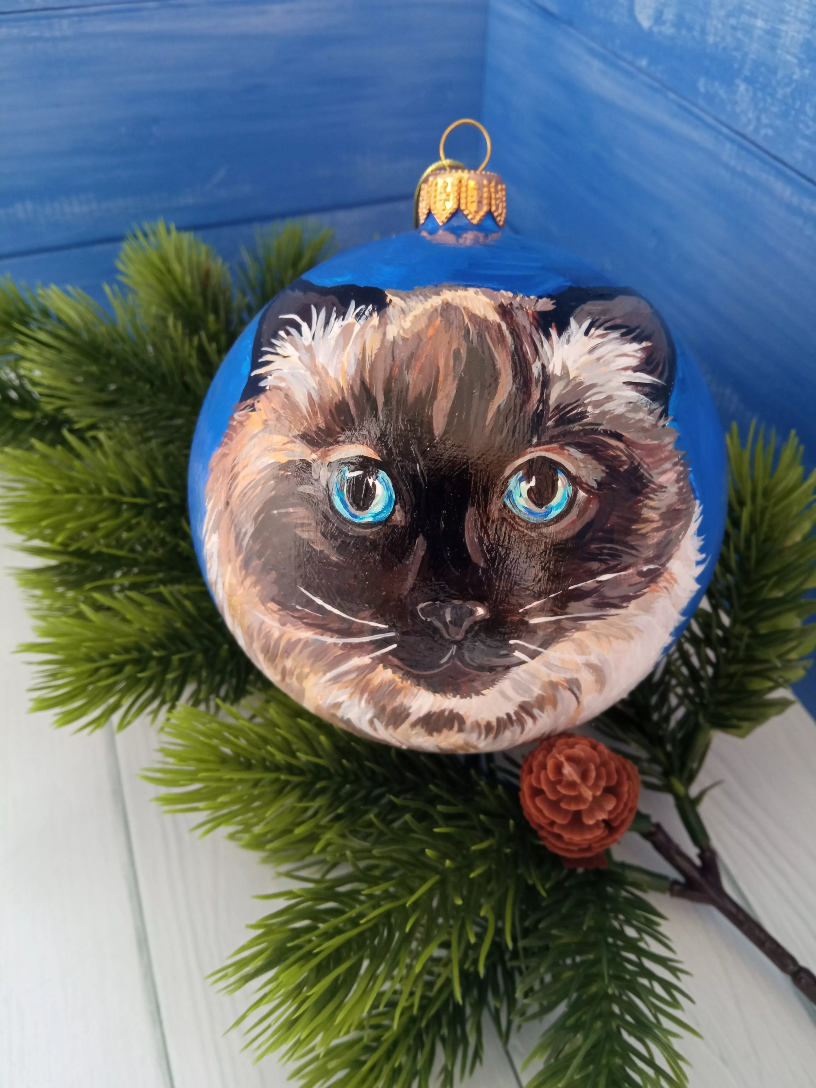 Ёлочный шар с портретом питомца Art-Works Стекло Ручная роспись На заказ