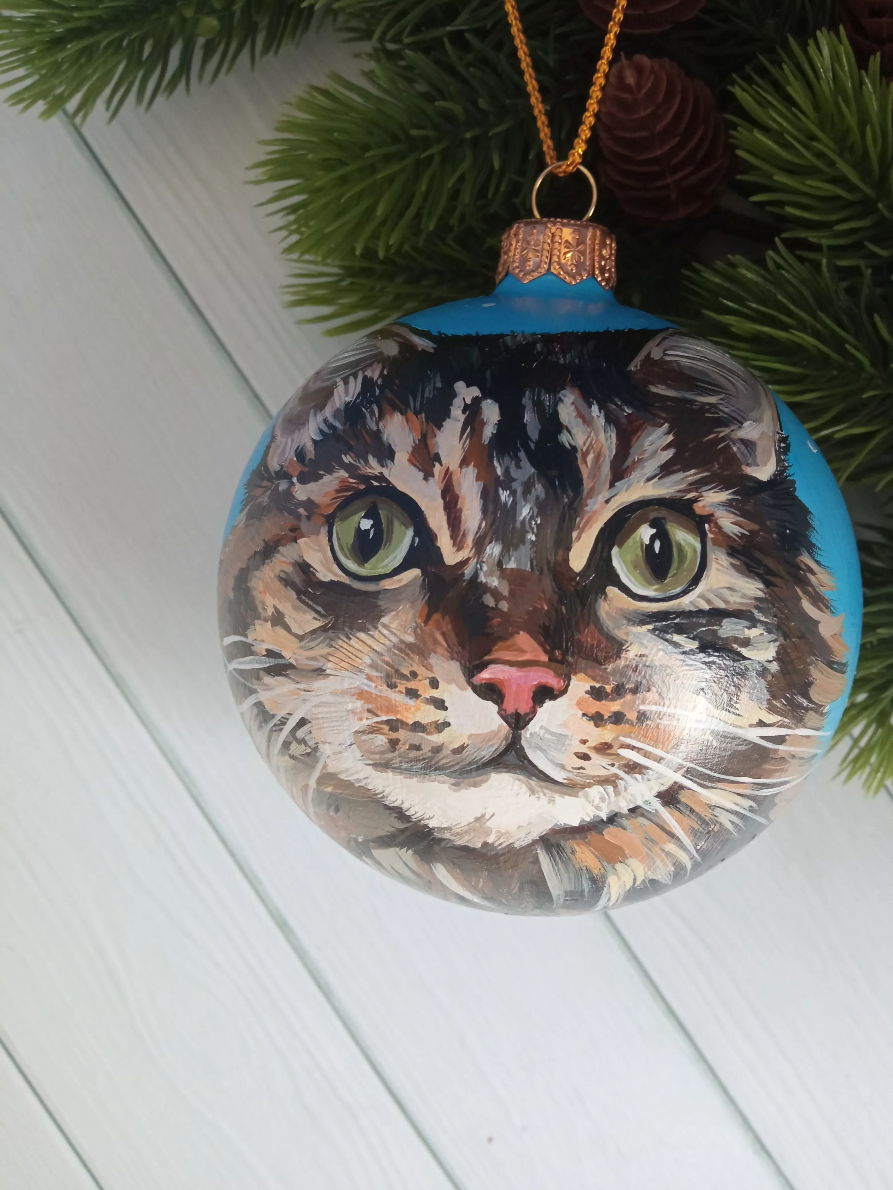 Ёлочный шар с портретом питомца Art-Works Стекло Ручная роспись На заказ