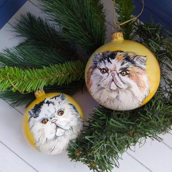 Ёлочный шар с портретом питомца Art-Works Стекло Ручная роспись На заказ
