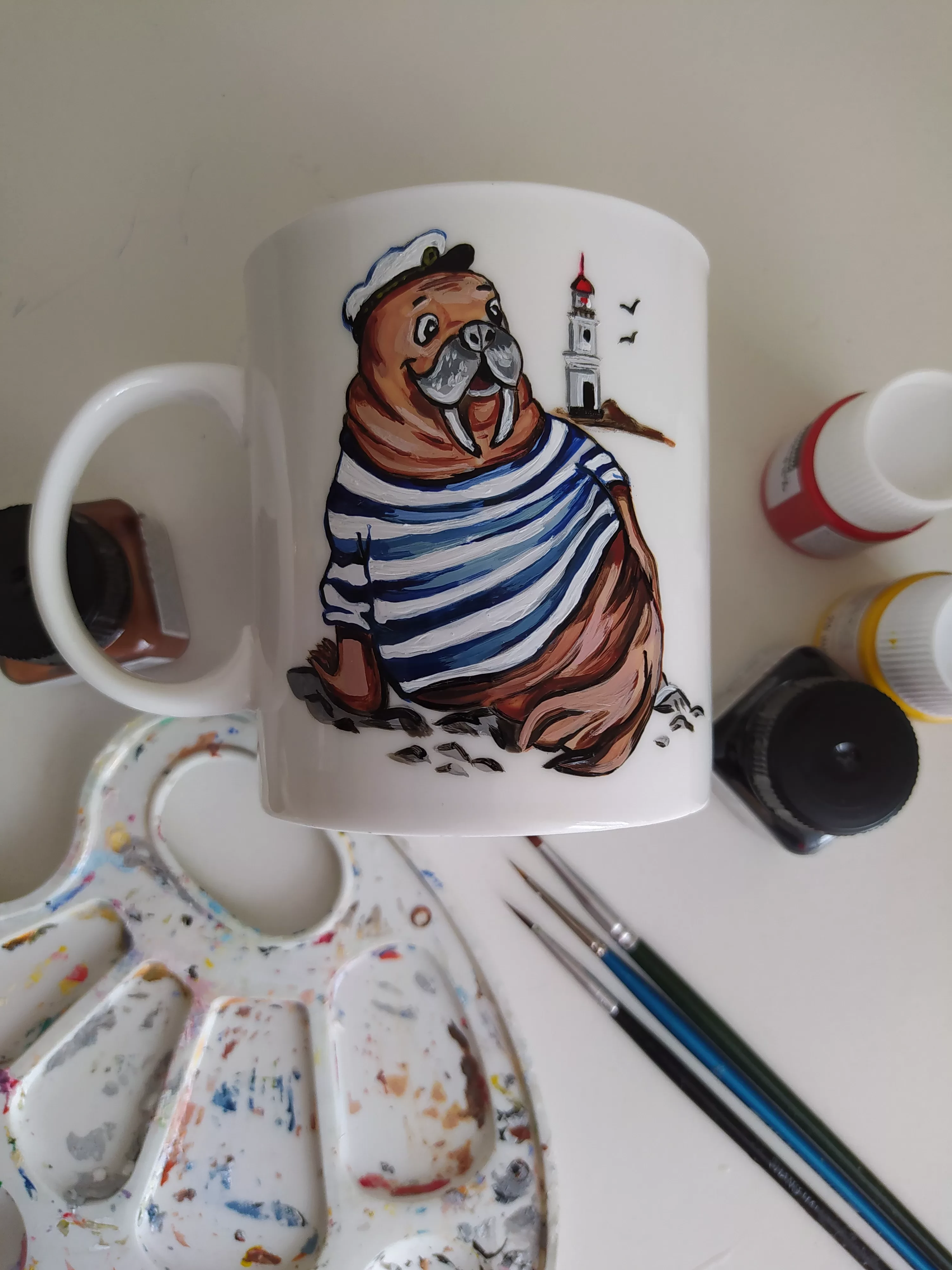 Кружка с ручной росписью Морж Art-Works Фарфор CN-123