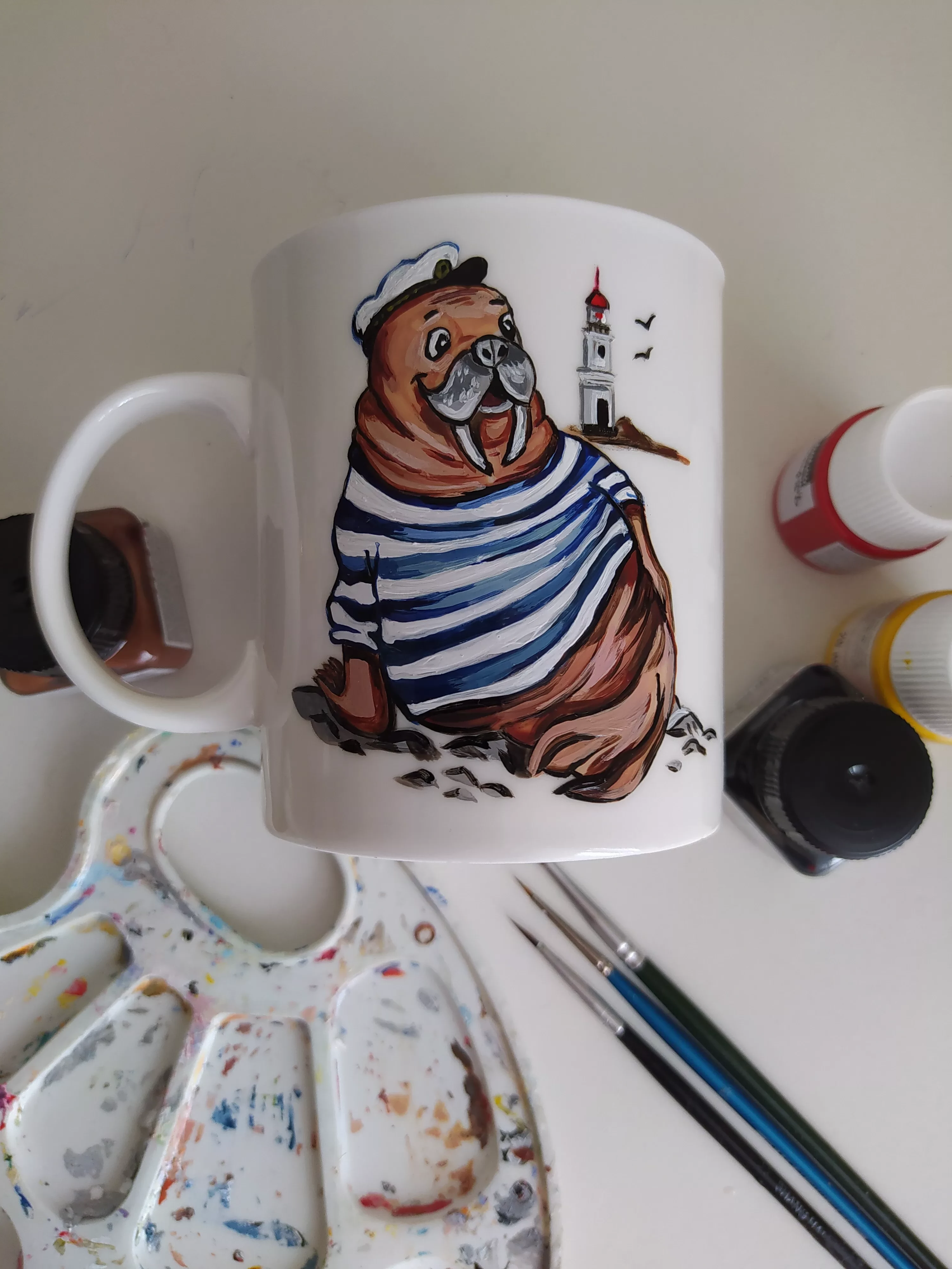 Кружка с ручной росписью Морж Art-Works Фарфор CN-123