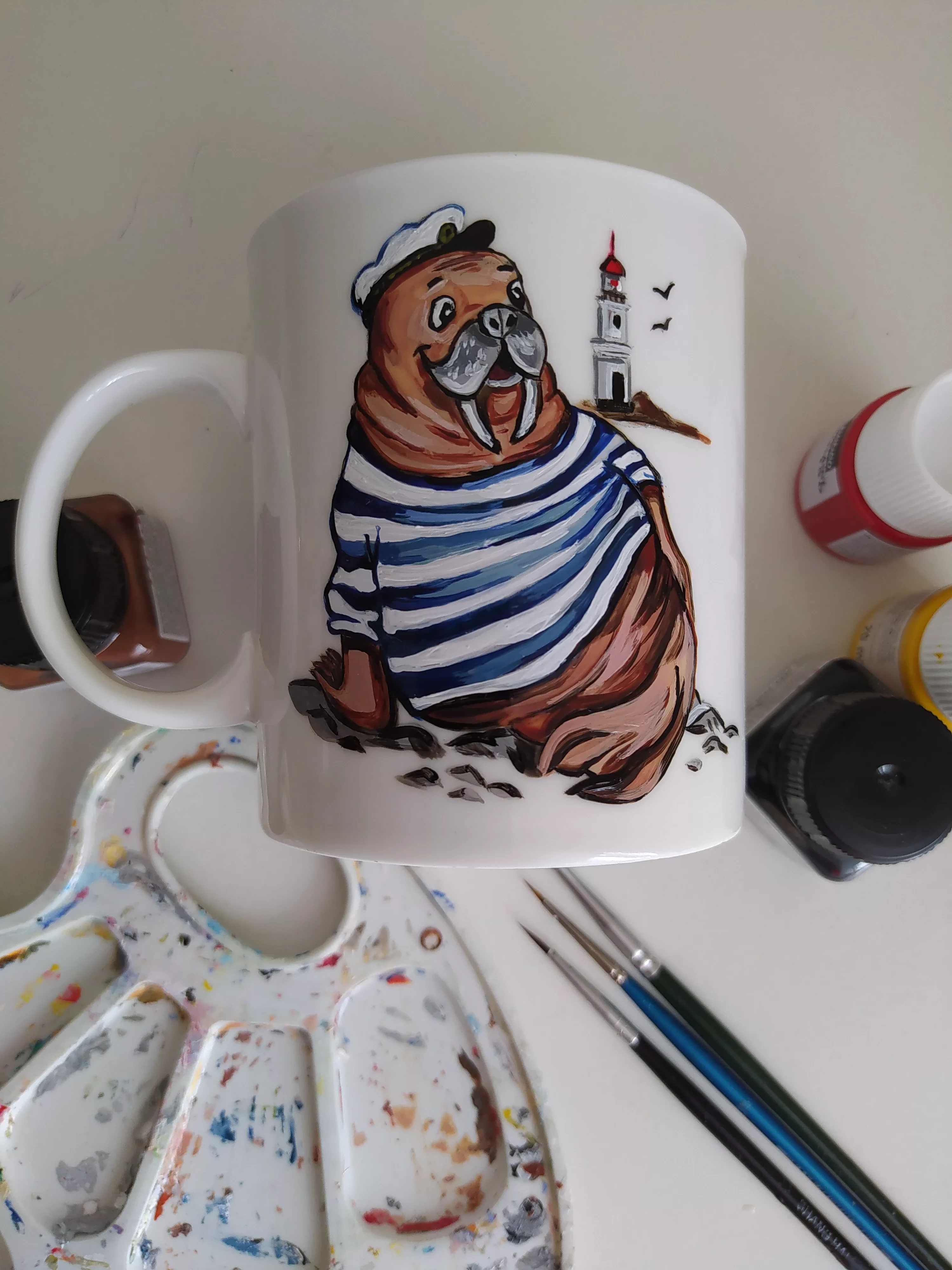 Кружка с ручной росписью Морж Art-Works Фарфор CN-123