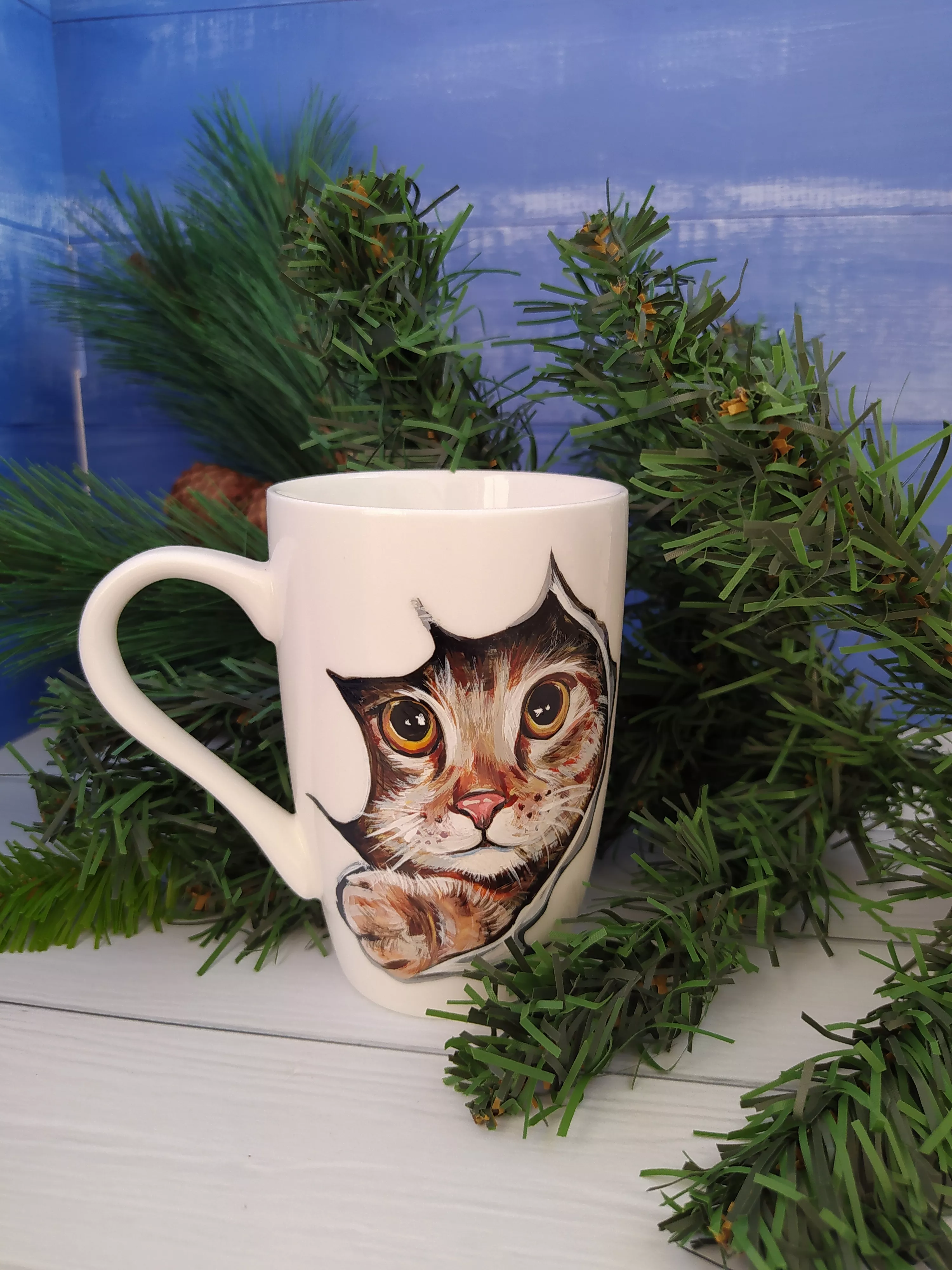 Кружка с ручной росписью Котик Art-Works Фарфор CN-128