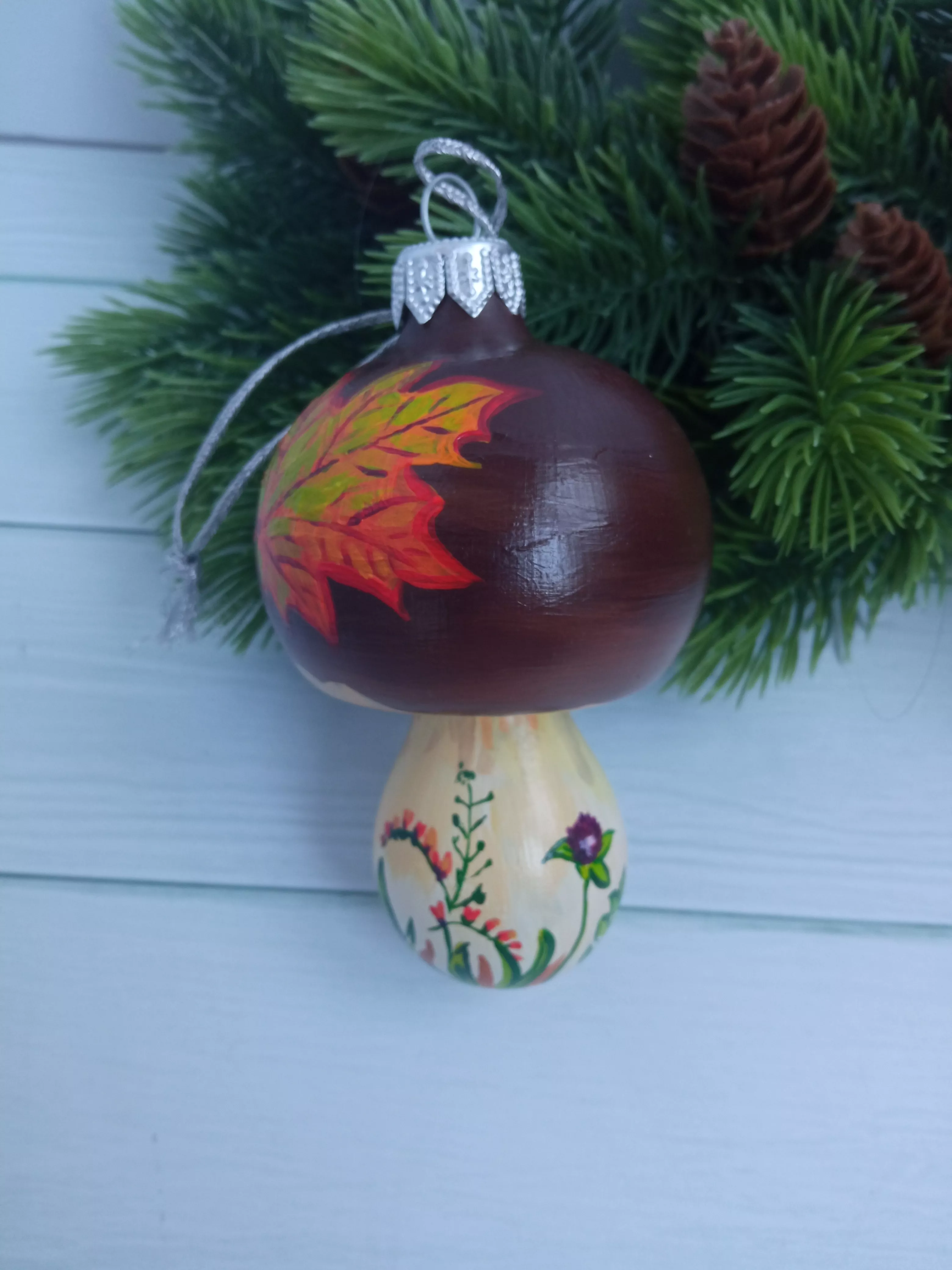 Ёлочная игрушка Грибок Art-Works Стекло Ручная роспись CN-162