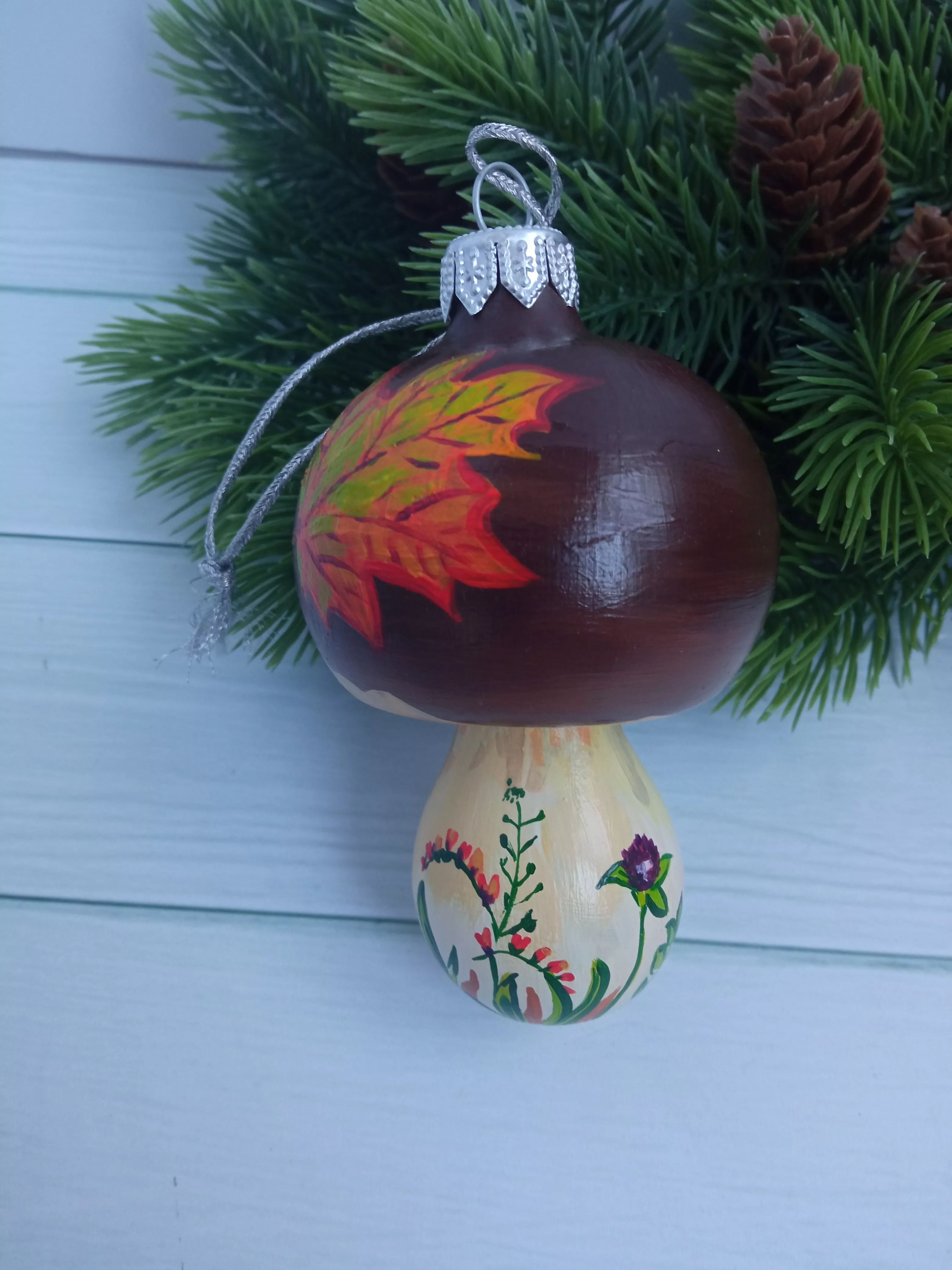 Ёлочная игрушка Грибок Art-Works Стекло Ручная роспись CN-162