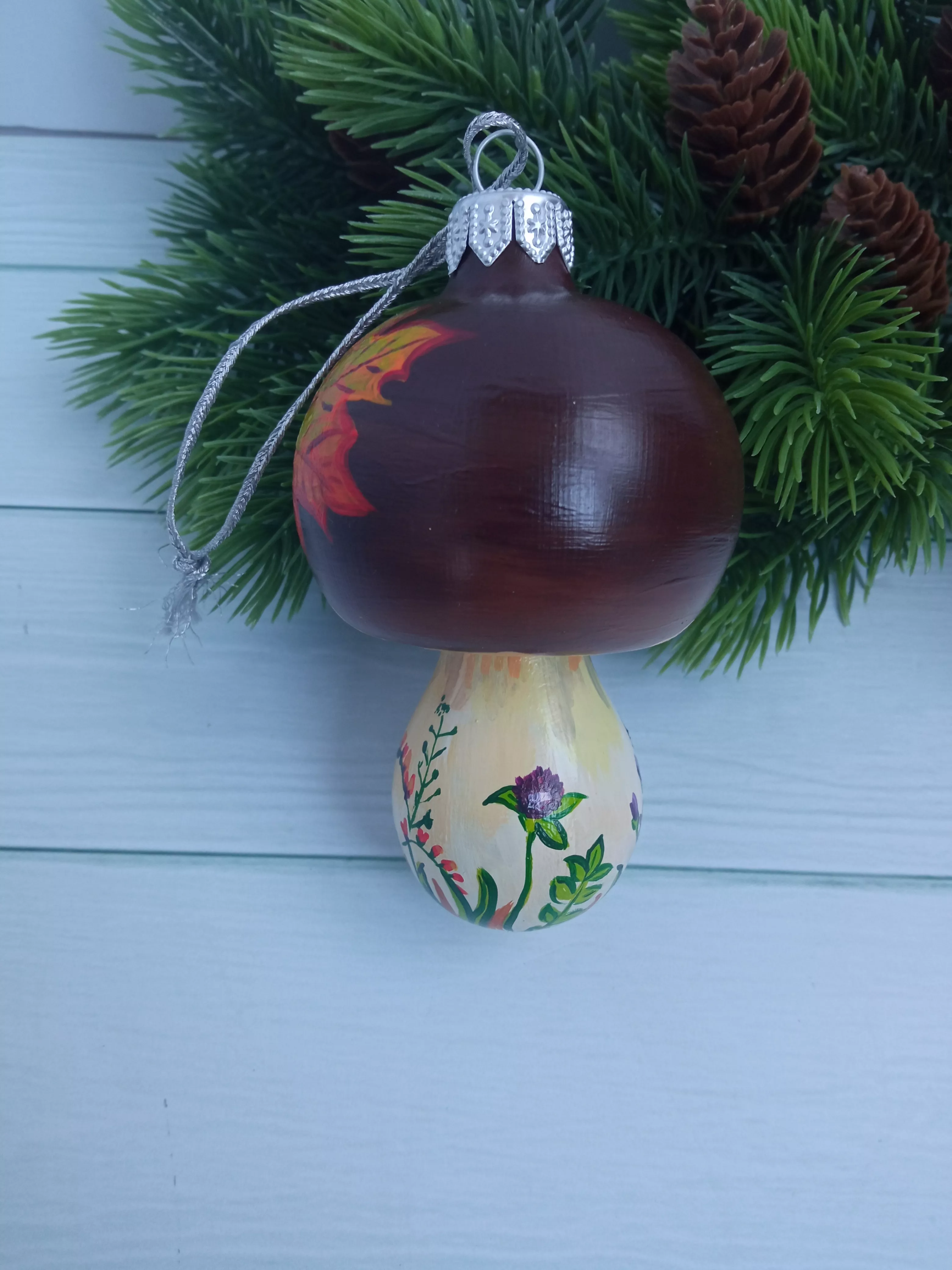 Ёлочная игрушка Грибок Art-Works Стекло Ручная роспись CN-162