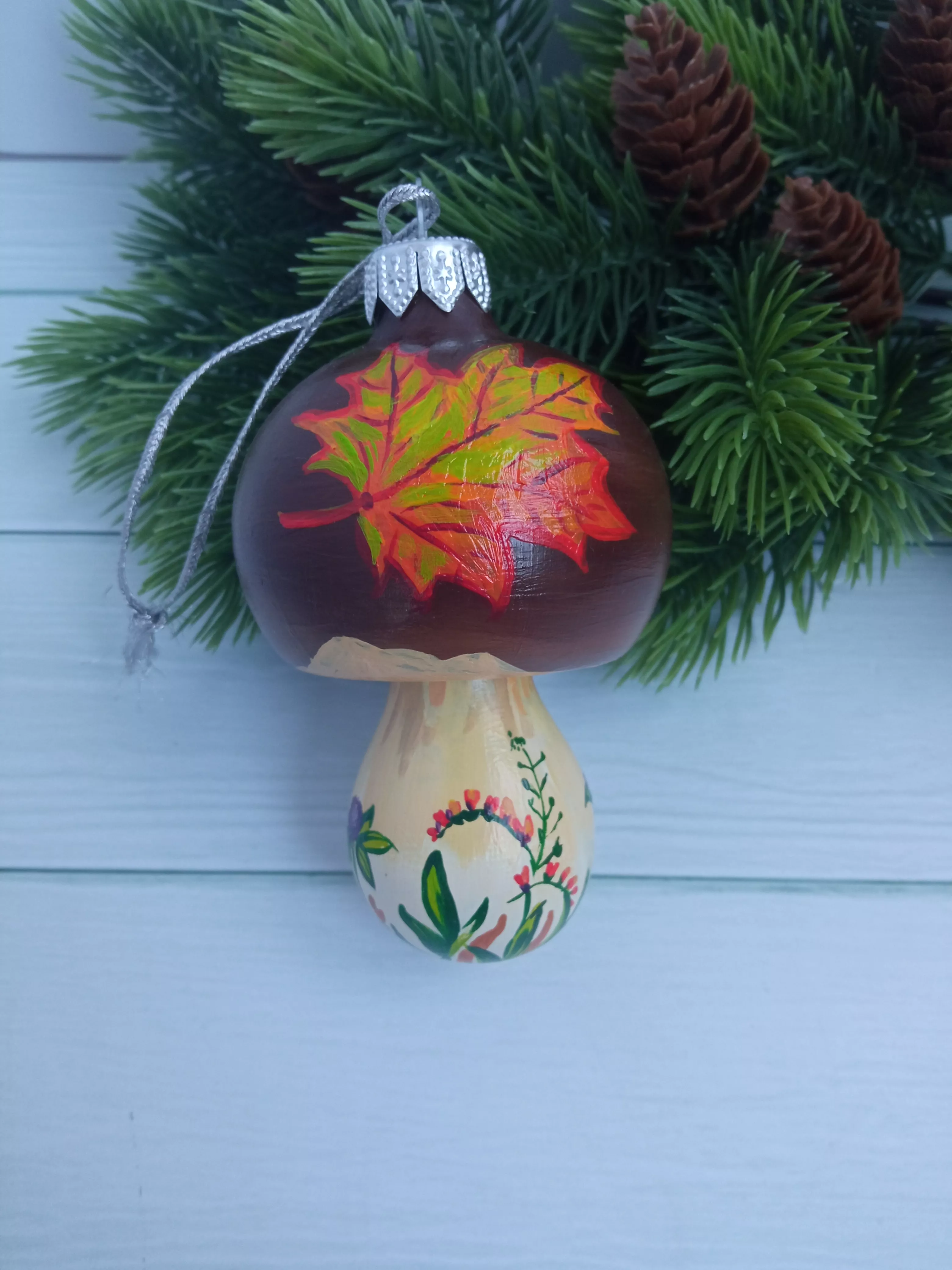 Ёлочная игрушка Грибок Art-Works Стекло Ручная роспись CN-162