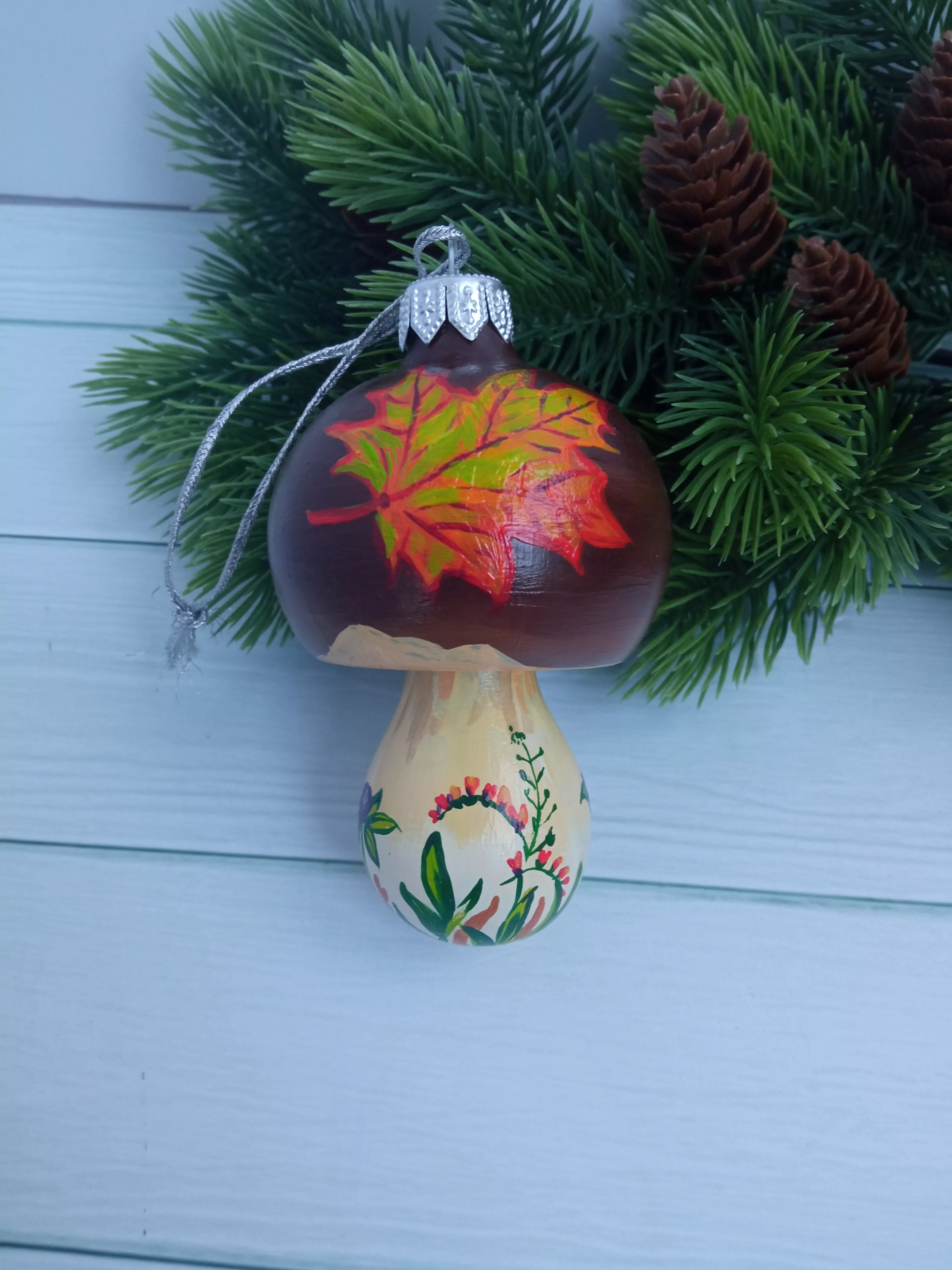 Ёлочная игрушка Грибок Art-Works Стекло Ручная роспись CN-162