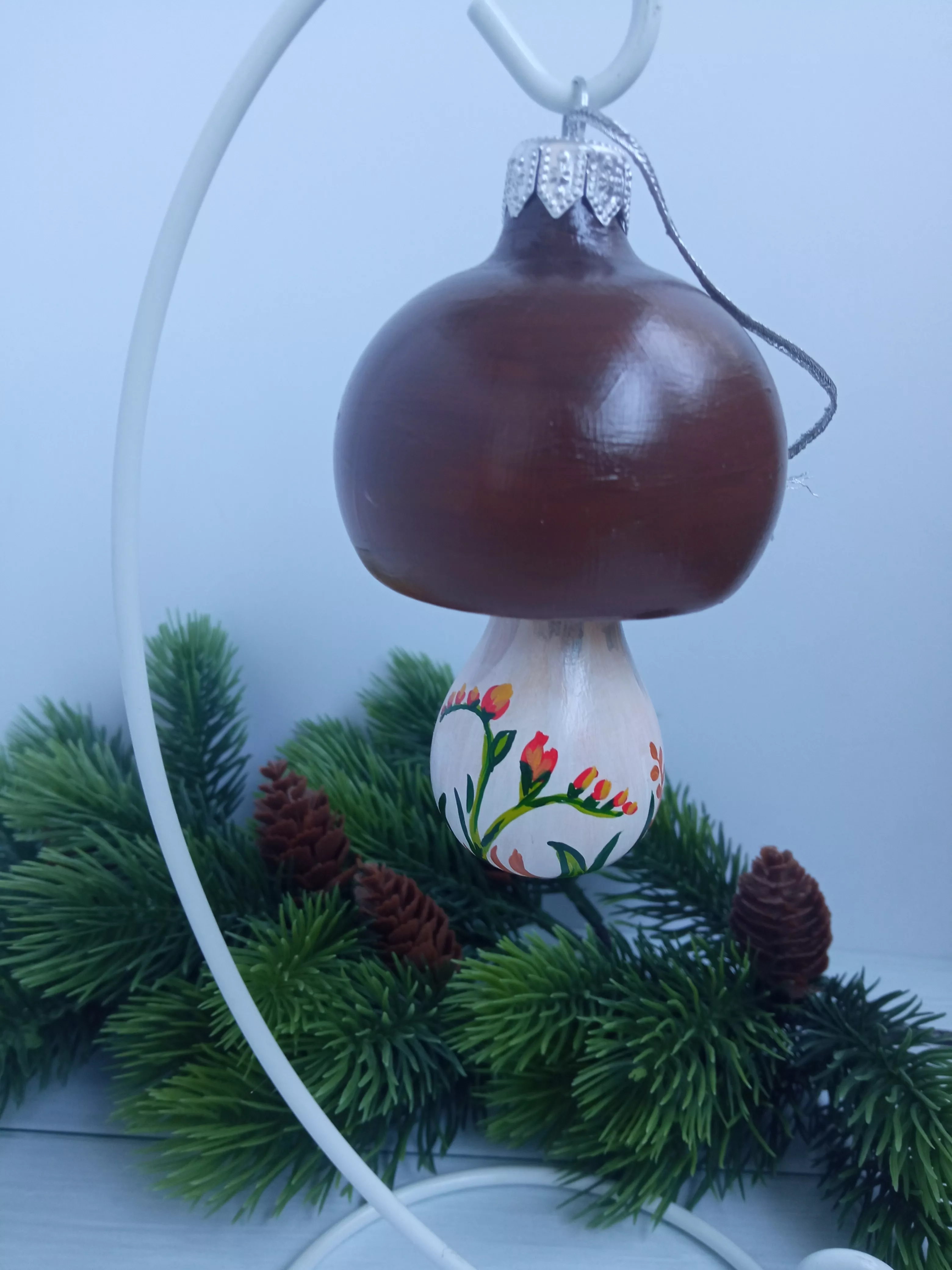 Ёлочная игрушка Грибок Art-Works Стекло Ручная роспись CN-162