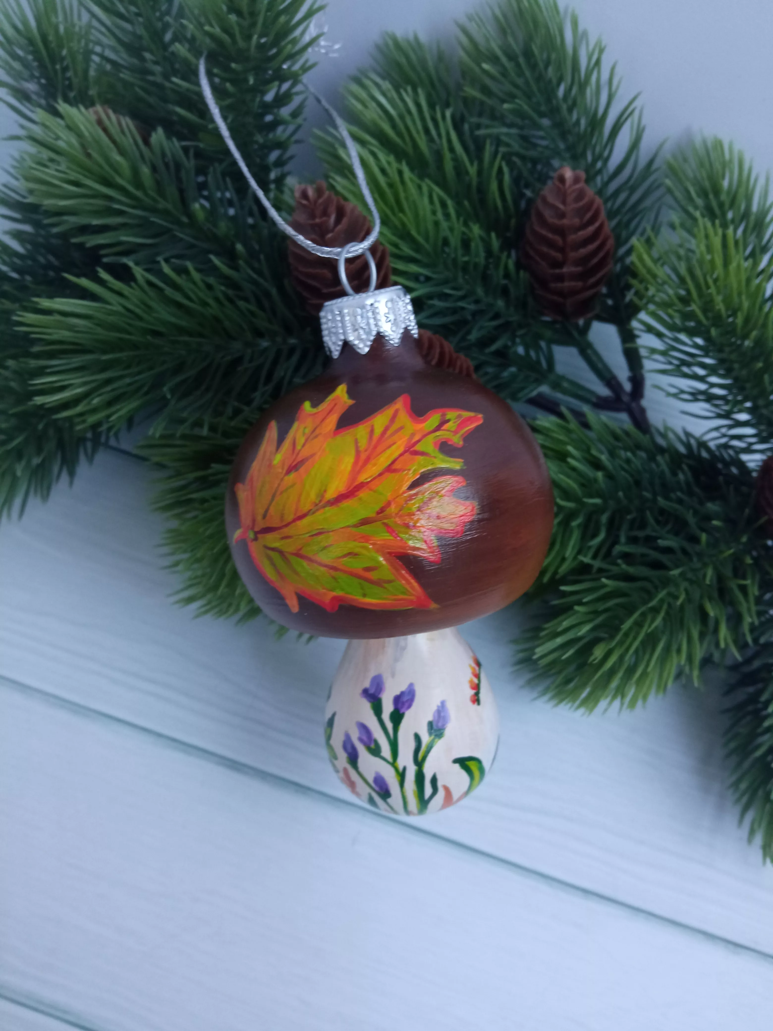 Ёлочная игрушка Грибок Art-Works Стекло Ручная роспись CN-162