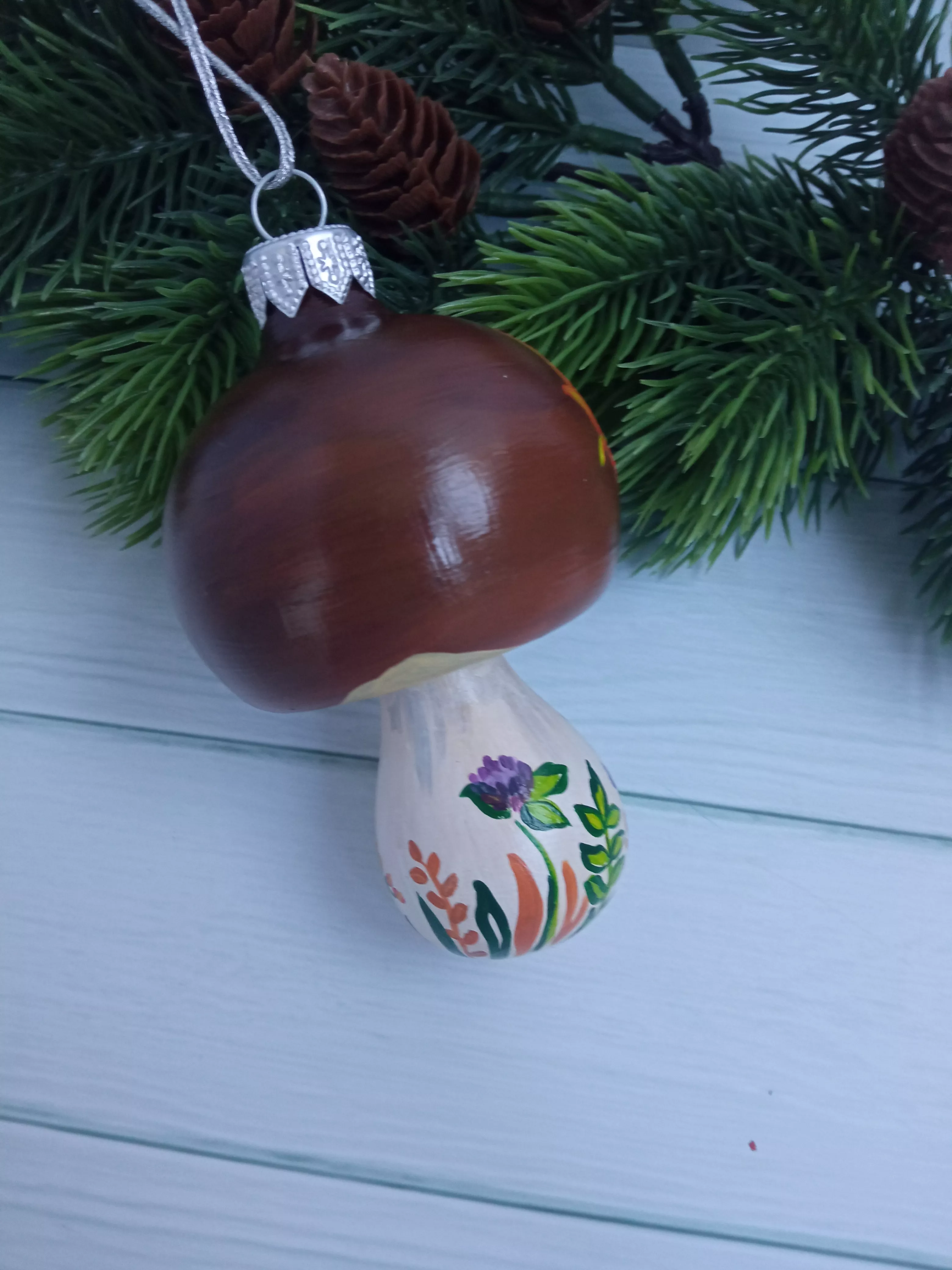 Ёлочная игрушка Грибок Art-Works Стекло Ручная роспись CN-162