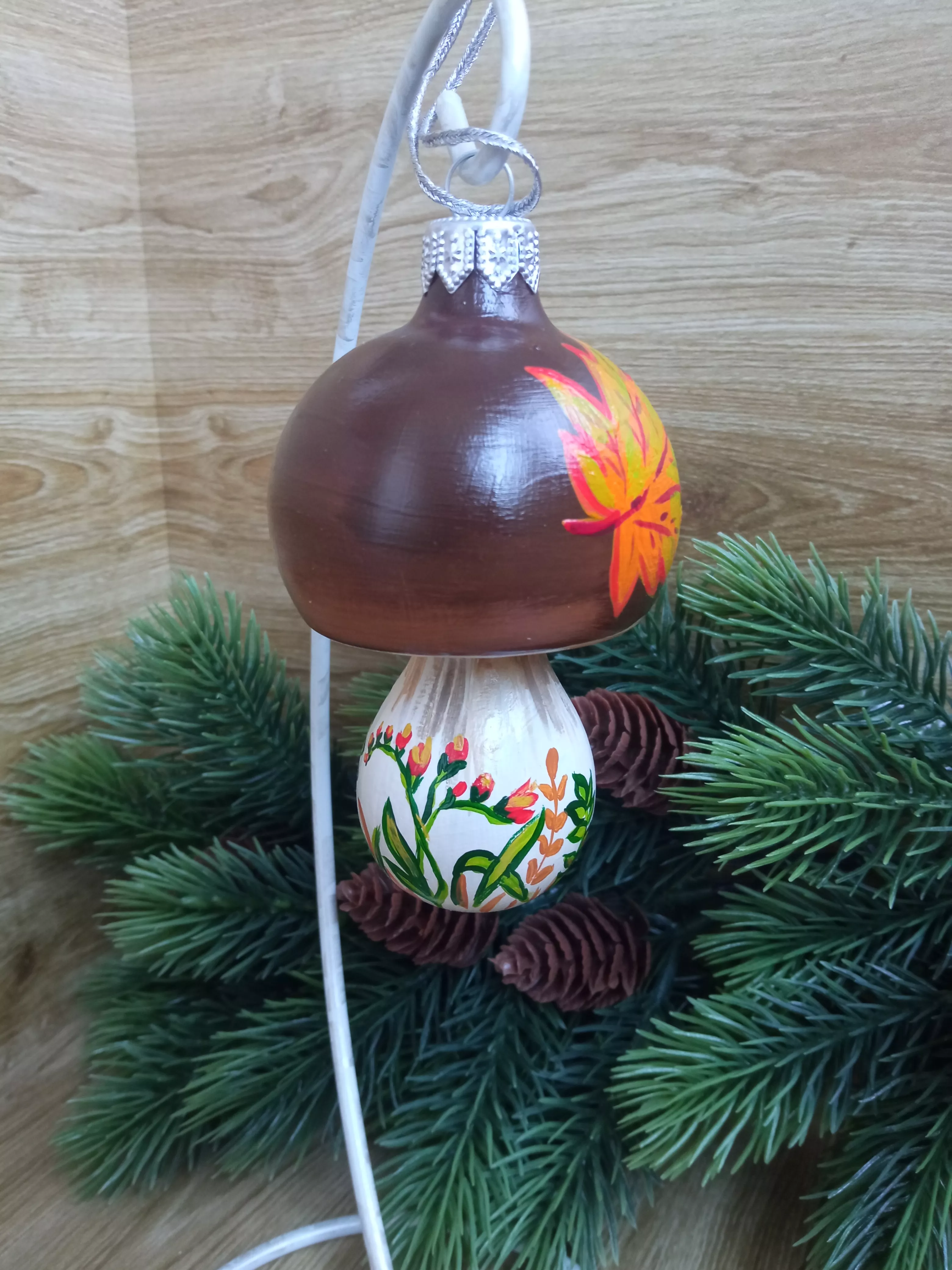 Ёлочная игрушка Грибок Art-Works Стекло Ручная роспись CN-162