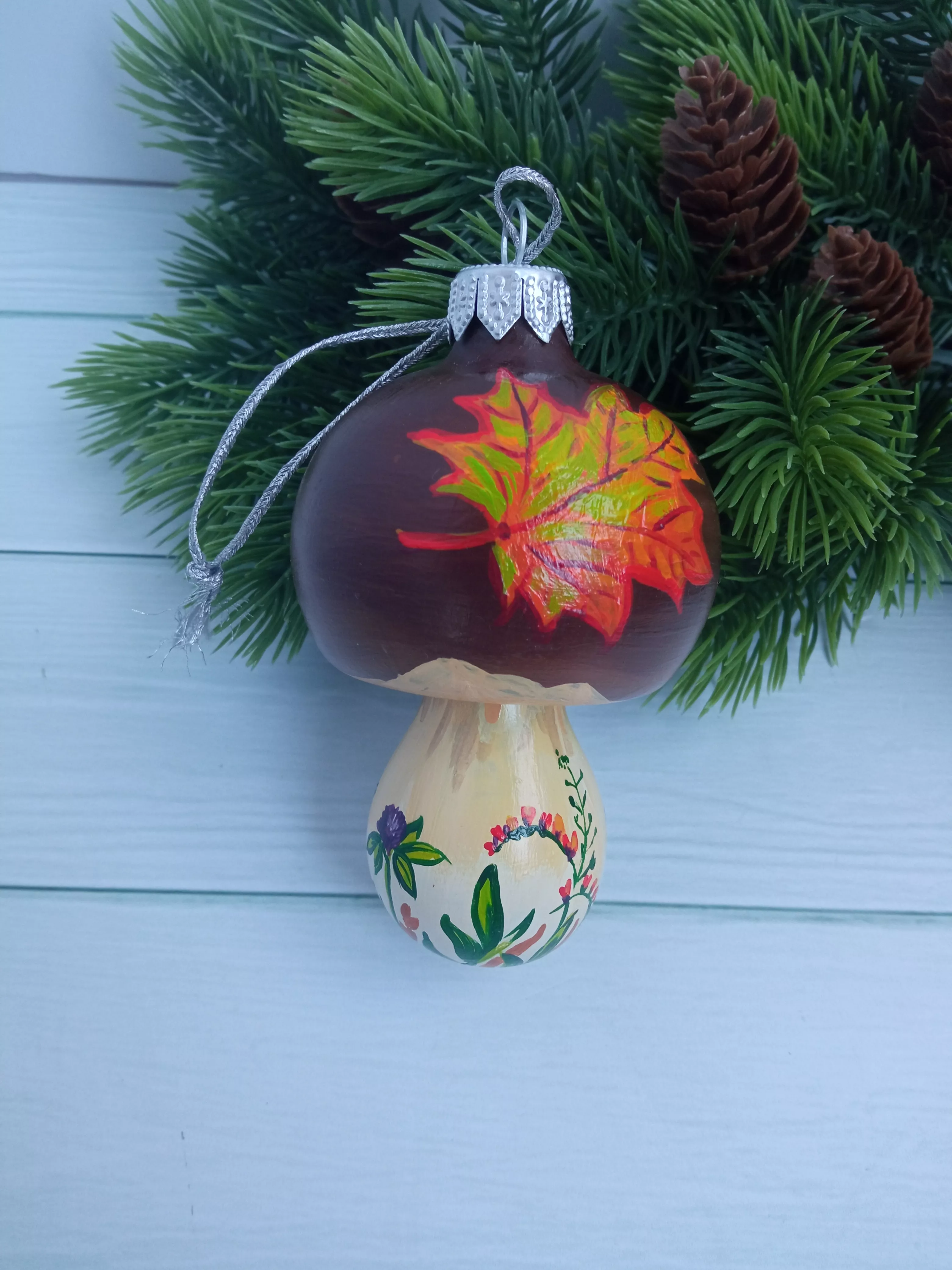 Ёлочная игрушка Грибок Art-Works Стекло Ручная роспись CN-162