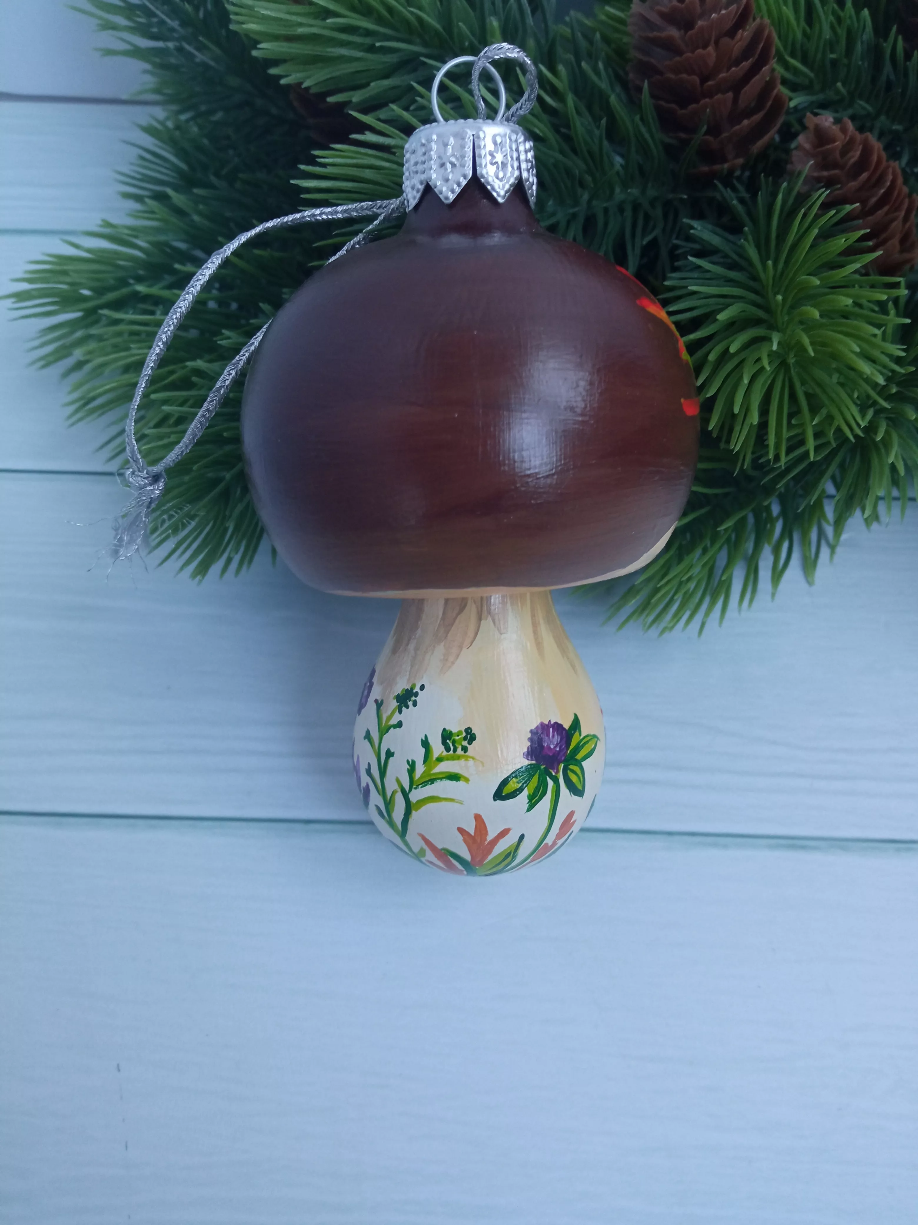 Ёлочная игрушка Грибок Art-Works Стекло Ручная роспись CN-162