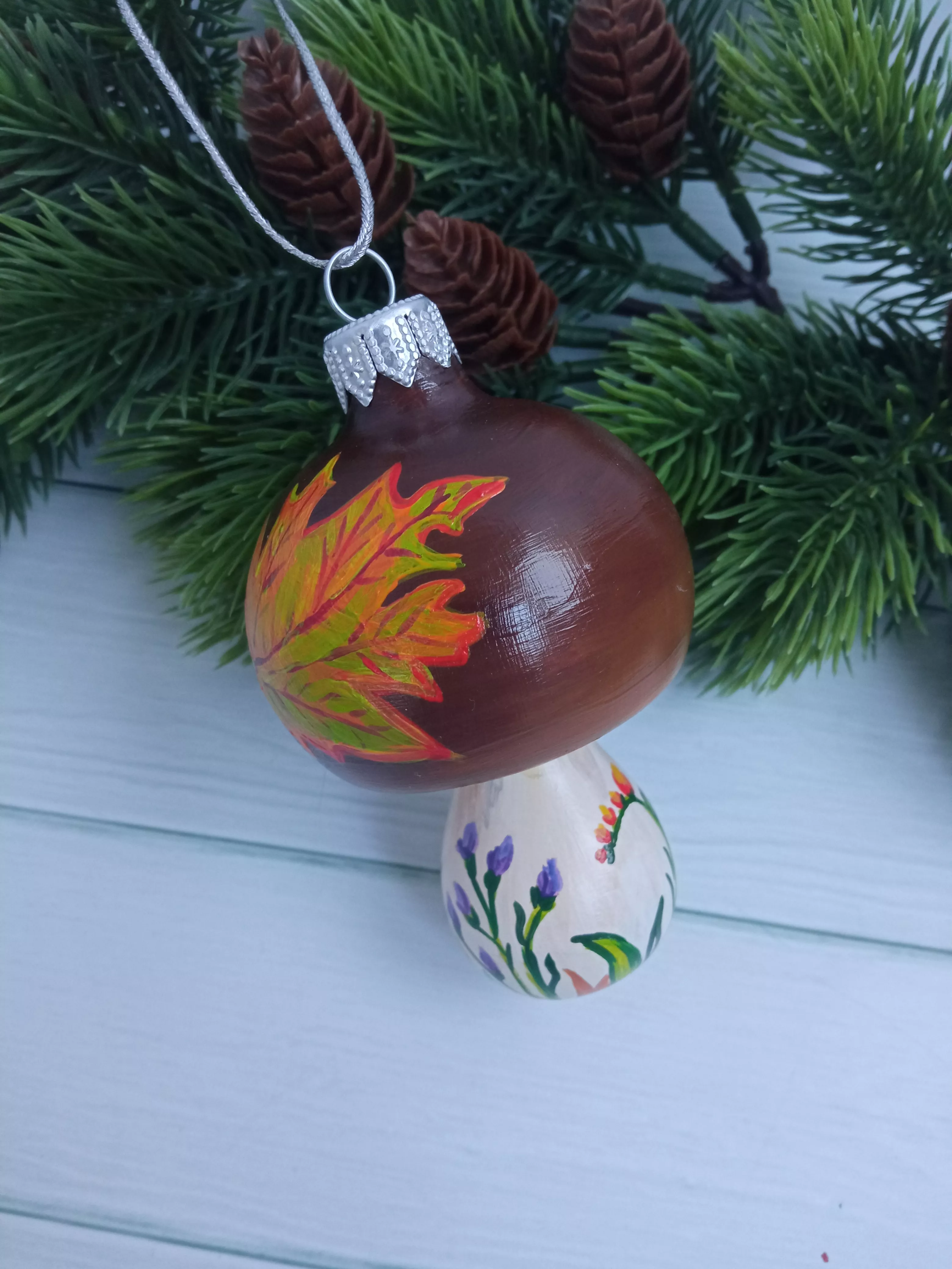 Ёлочная игрушка Грибок Art-Works Стекло Ручная роспись CN-162