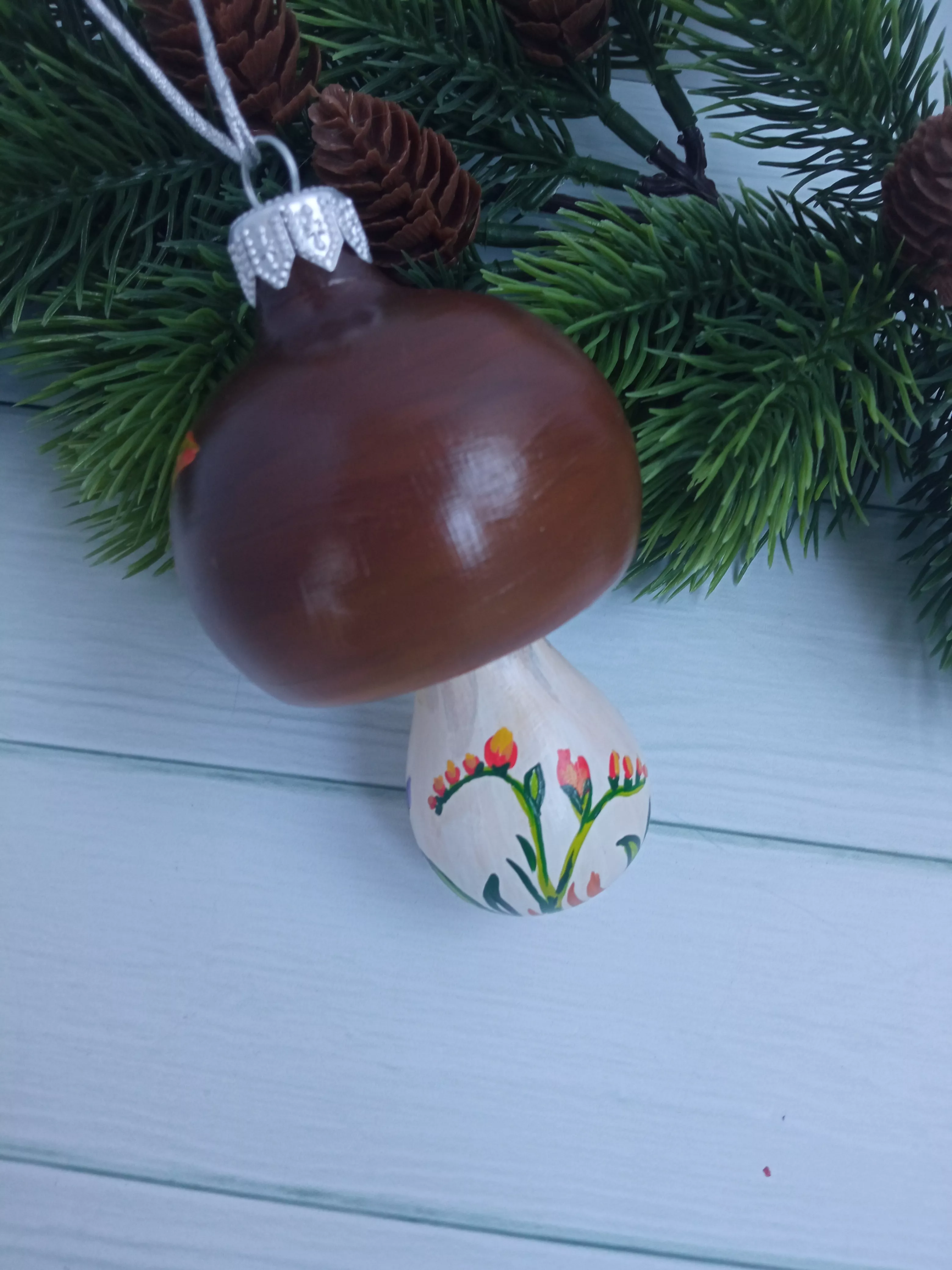 Ёлочная игрушка Грибок Art-Works Стекло Ручная роспись CN-162