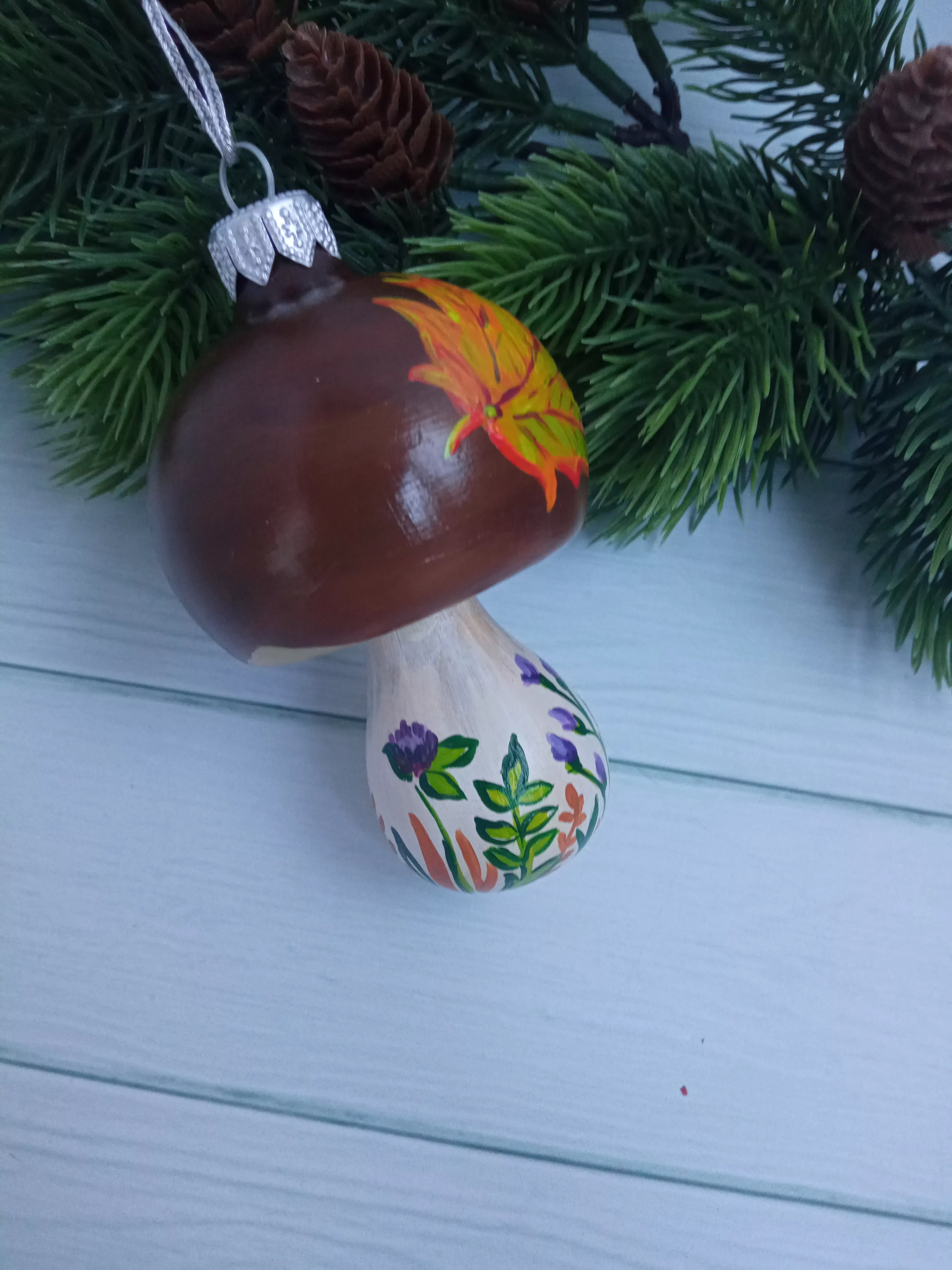 Ёлочная игрушка Грибок Art-Works Стекло Ручная роспись CN-162