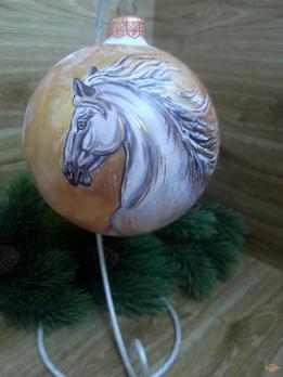 Ёлочный шар Золотая Лошадь Символ года Art-Works Стекло Ручная роспись