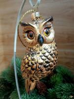 Ёлочная игрушка Золотая Сова Art-Works Стекло Ручная роспись CN-165