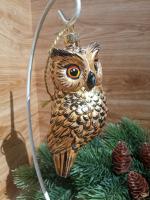 Ёлочная игрушка Золотая Сова Art-Works Стекло Ручная роспись CN-165