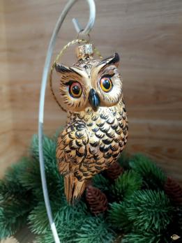 Ёлочная игрушка Золотая Сова Art-Works Стекло Ручная роспись CN-165