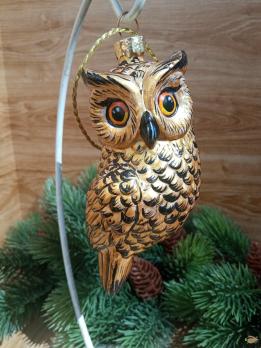 Ёлочная игрушка Золотая Сова Art-Works Стекло Ручная роспись CN-165