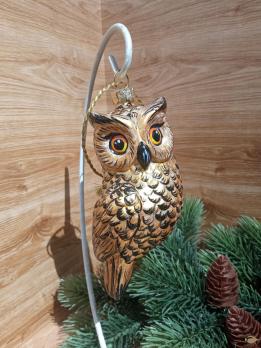 Ёлочная игрушка Золотая Сова Art-Works Стекло Ручная роспись CN-165