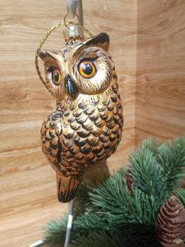 Ёлочная игрушка Золотая Сова Art-Works Стекло Ручная роспись CN-165