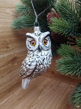 Ёлочная игрушка Белая Сова Art-Works Стекло Ручная роспись CN-173