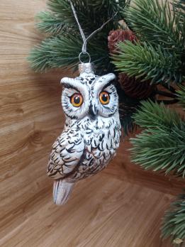 Ёлочная игрушка Белая Сова Art-Works Стекло Ручная роспись CN-173